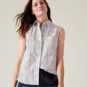 Athleta Everlasting Tank Amara Stripe M Medium White Button Down #613936